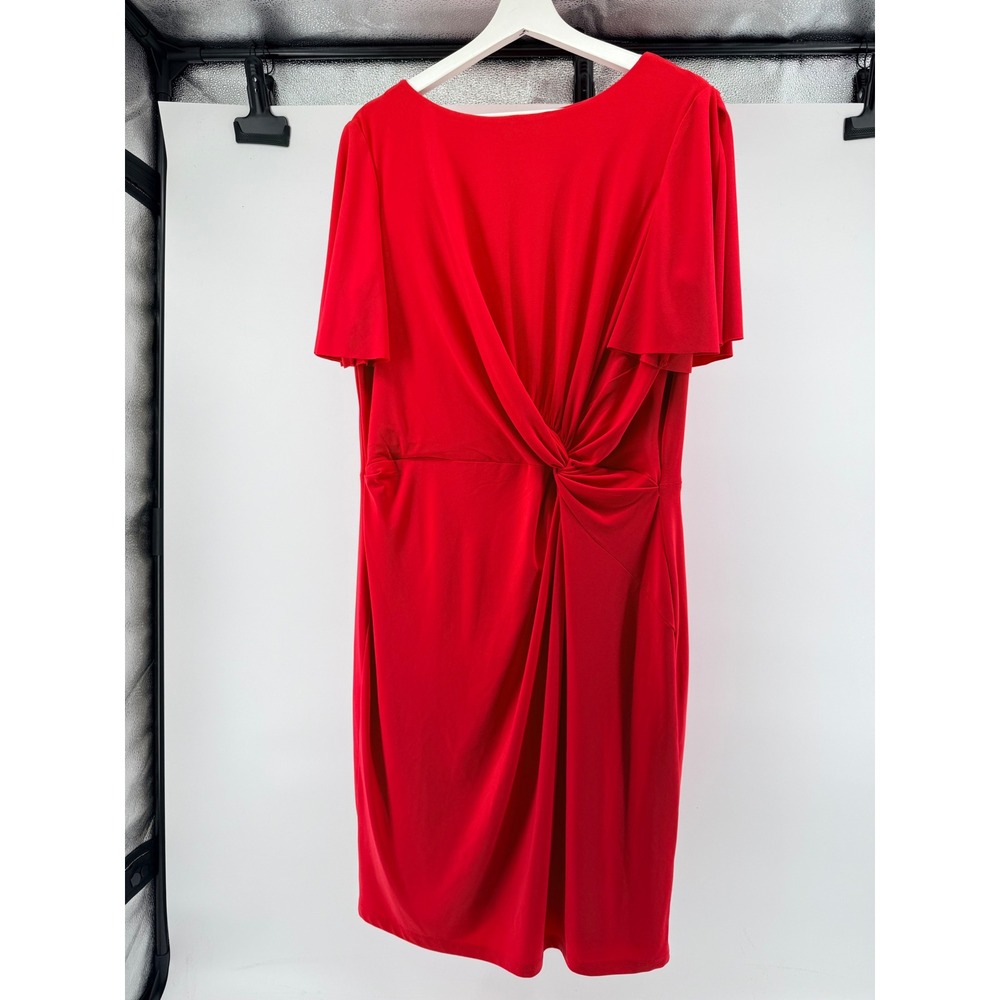 Lauren Ralph Lauren Red Twist Front Sheath Dress Short Sleeve Size 16